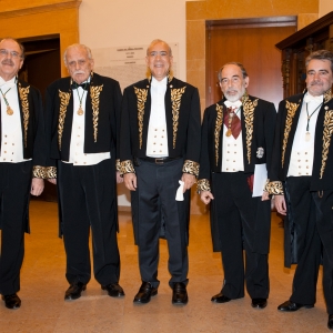 José Ángel Gurría with his introducers the day of his admission in the RACEF - 12-22-2012